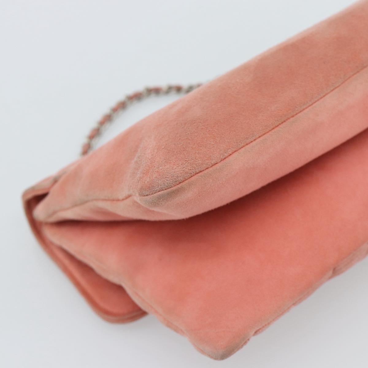 CHANEL Choco Bar 2.55 Chain Shoulder Bag Suede Pink Silver CC Auth mr2730