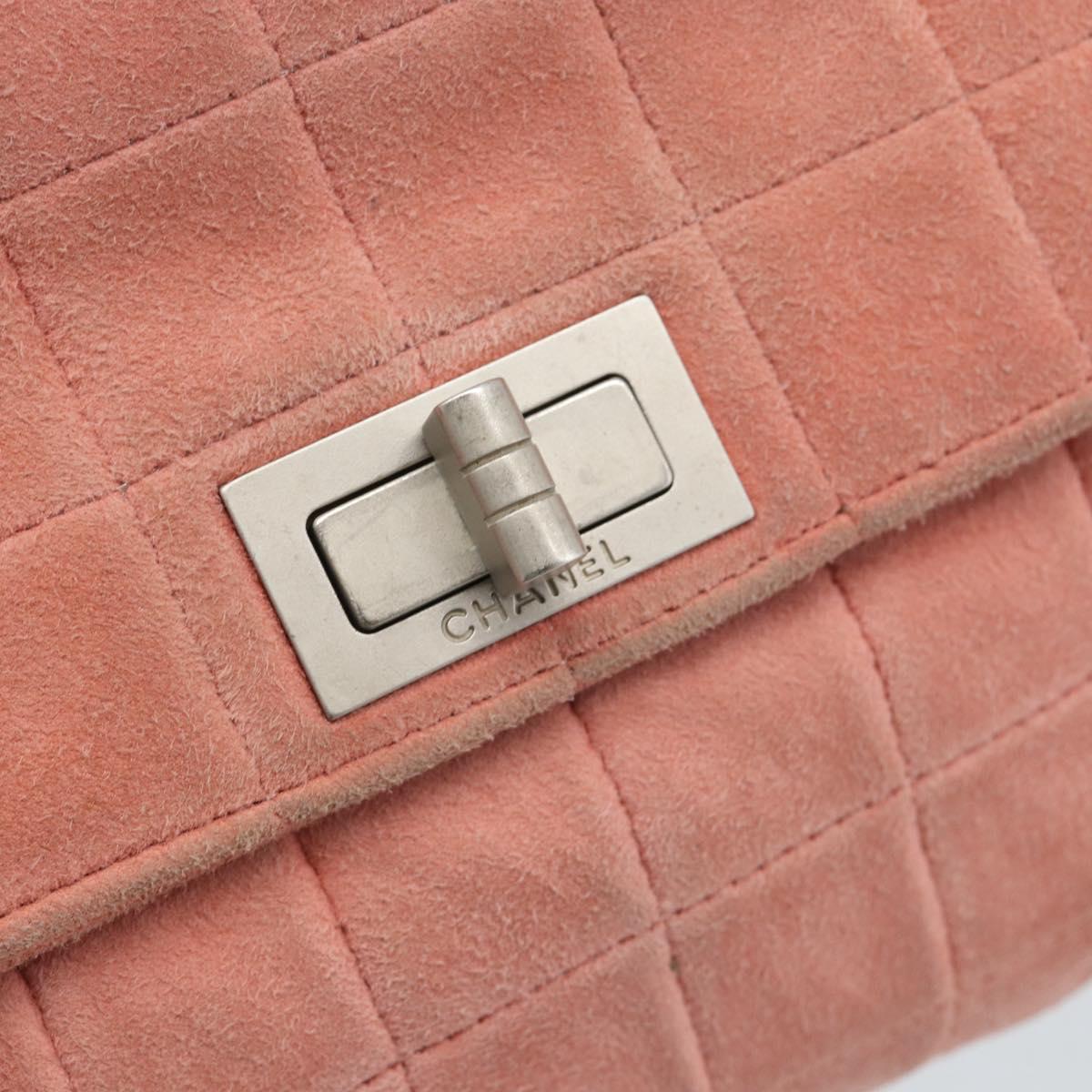 CHANEL Choco Bar 2.55 Chain Shoulder Bag Suede Pink Silver CC Auth mr2730