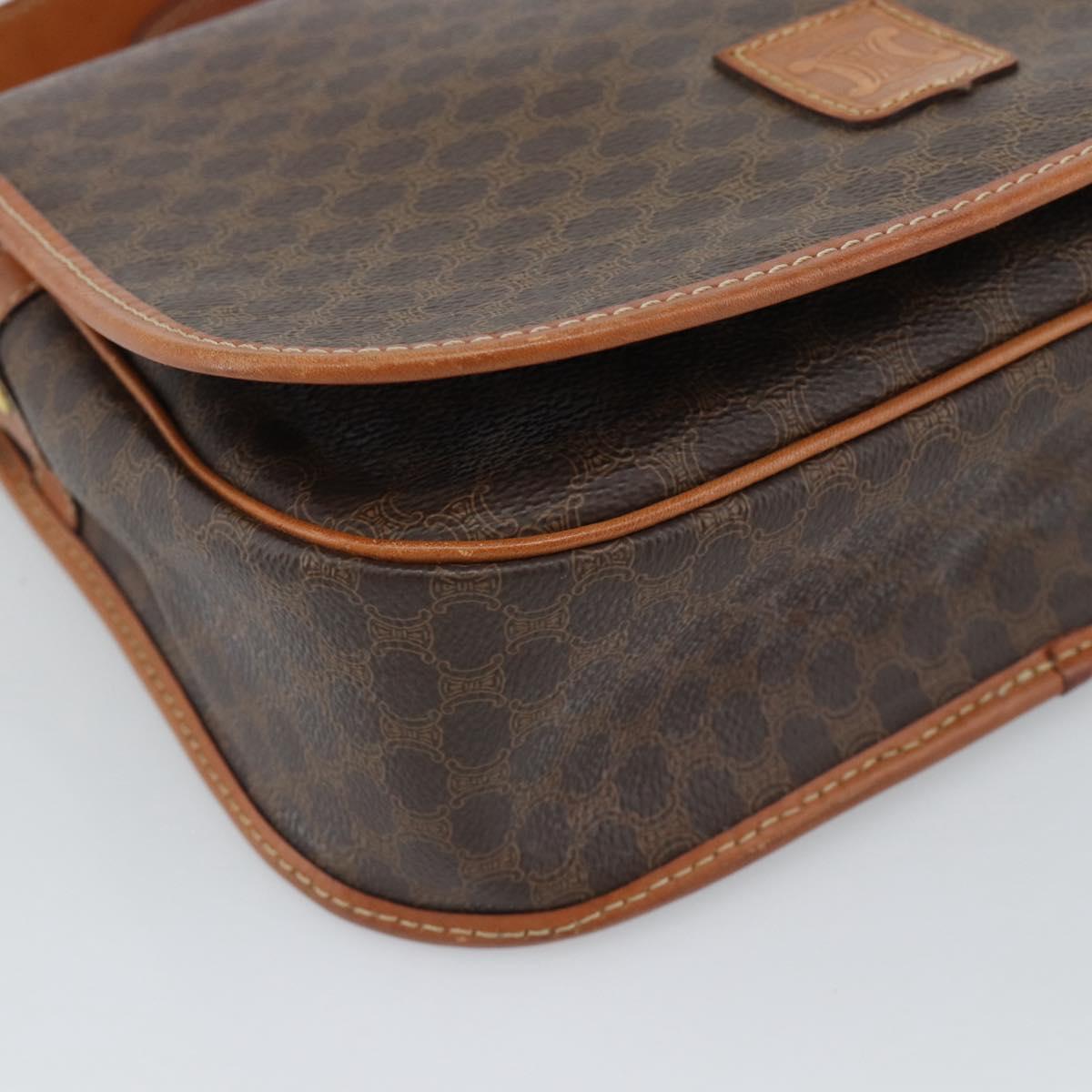 CELINE Macadam Canvas Shoulder Bag PVC Leather Brown Gold Auth mr2732