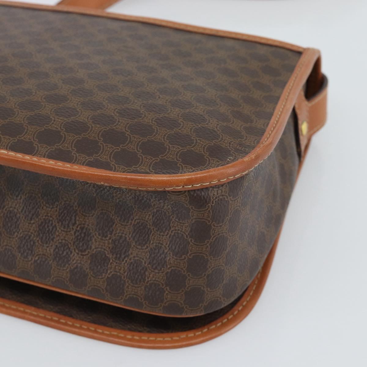 CELINE Macadam Canvas Shoulder Bag PVC Leather Brown Gold Auth mr2732