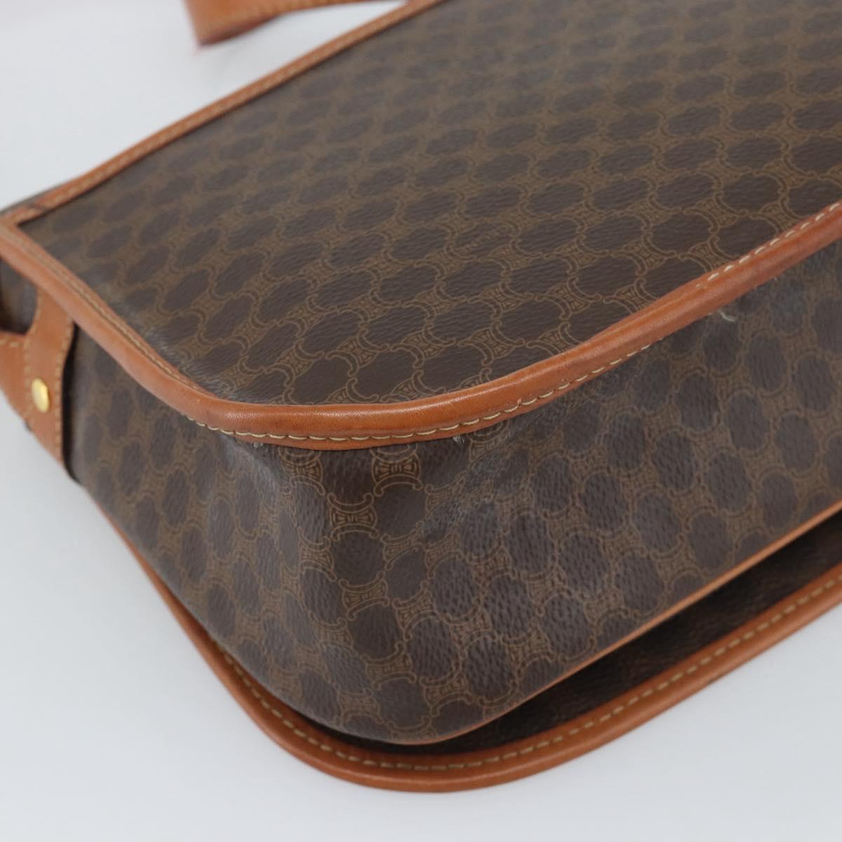 CELINE Macadam Canvas Shoulder Bag PVC Leather Brown Gold Auth mr2732