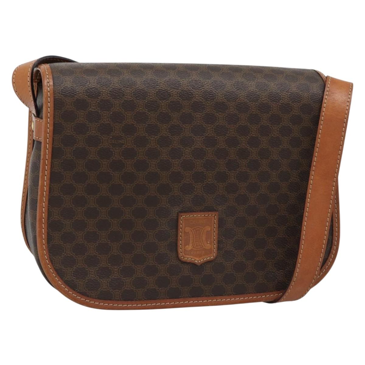 CELINE Macadam Canvas Shoulder Bag PVC Leather Brown Gold Auth mr2732