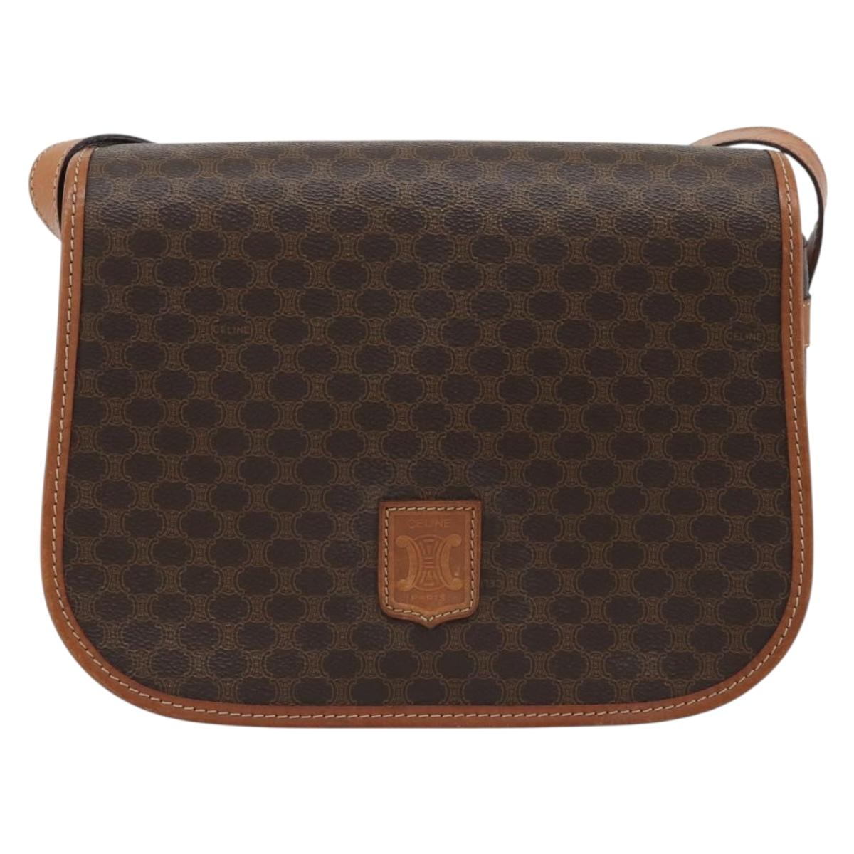 CELINE Macadam Canvas Shoulder Bag PVC Leather Brown Gold Auth mr2732