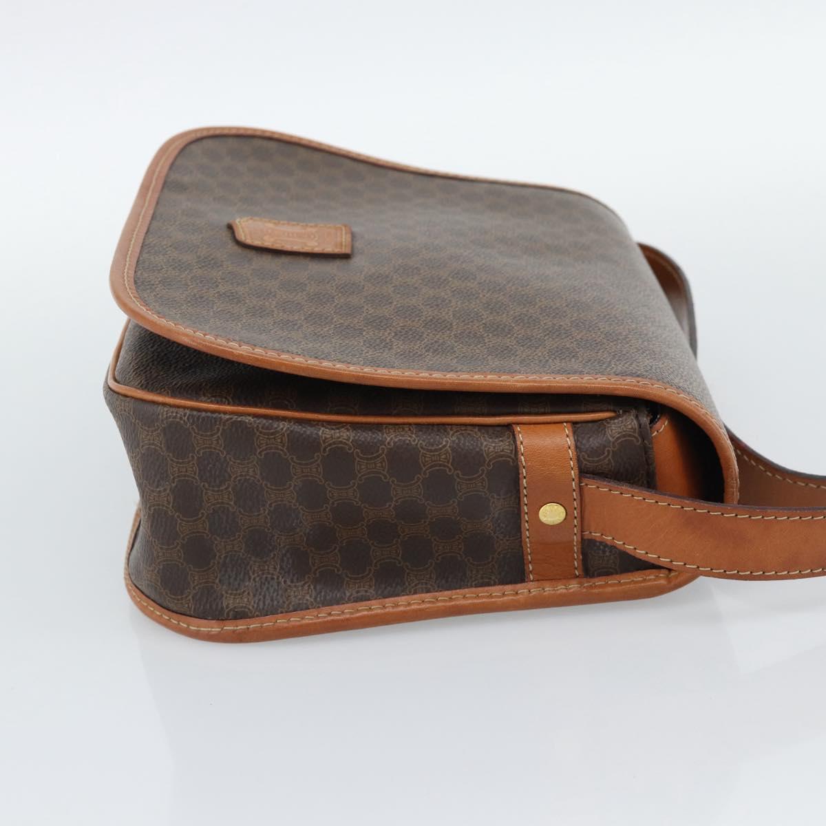 CELINE Macadam Canvas Shoulder Bag PVC Leather Brown Gold Auth mr2732