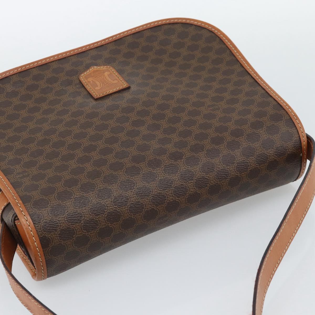 CELINE Macadam Canvas Shoulder Bag PVC Leather Brown Gold Auth mr2732