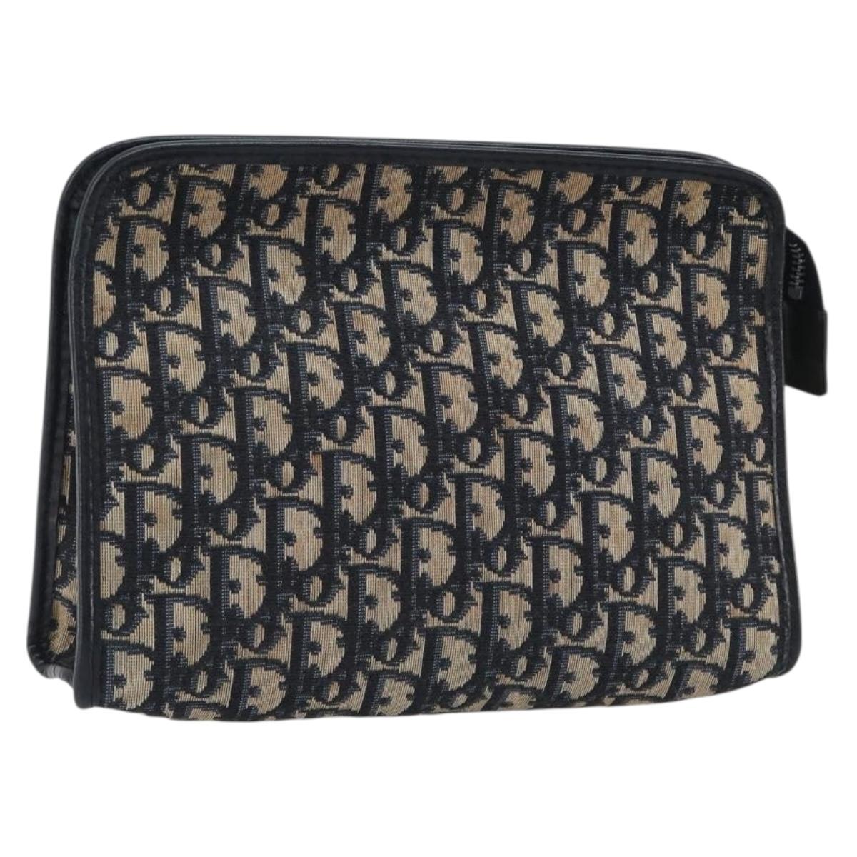 Christian Dior Trotter Canvas Clutch Bag Navy Silver Auth mr2733