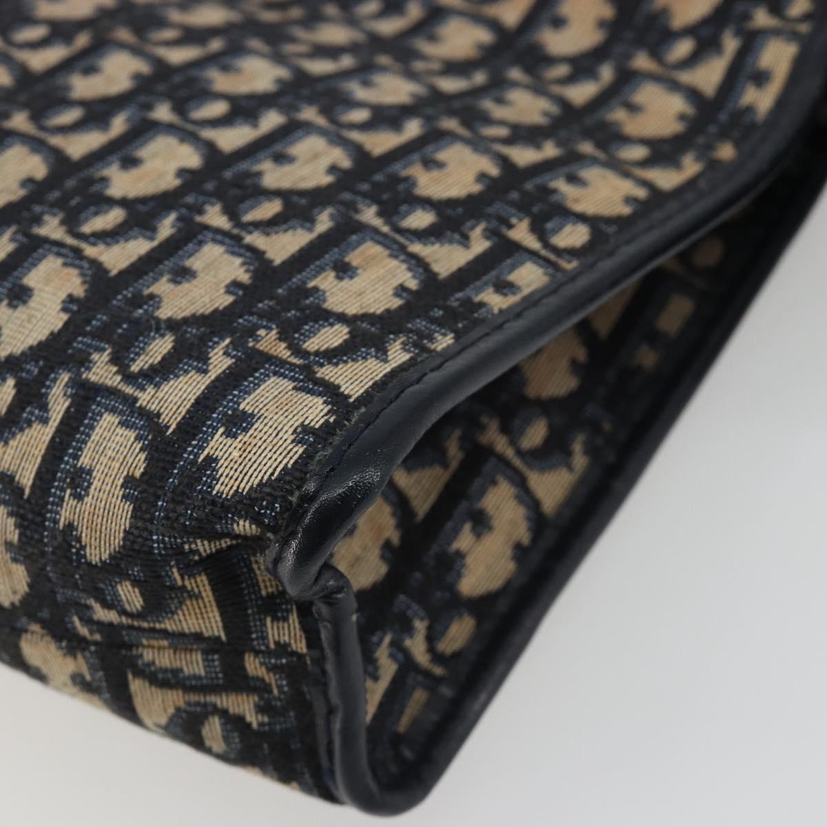 Christian Dior Trotter Canvas Clutch Bag Navy Silver Auth mr2733