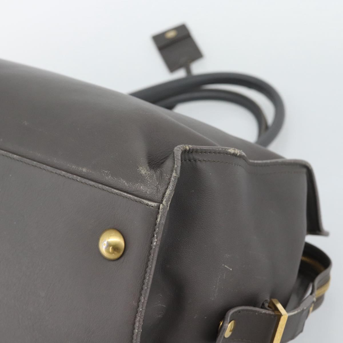 SAINT LAURENT Cabas Hand Bag Leather Gray Gold Auth mr2735A