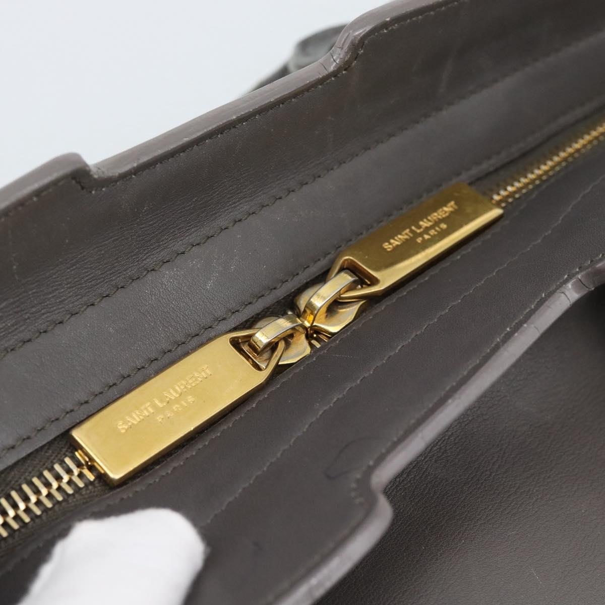 SAINT LAURENT Cabas Hand Bag Leather Gray Gold Auth mr2735A
