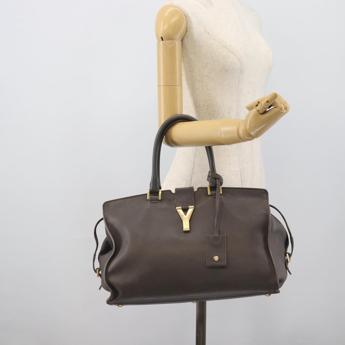 SAINT LAURENT Cabas Hand Bag Leather Gray Gold Auth mr2735A