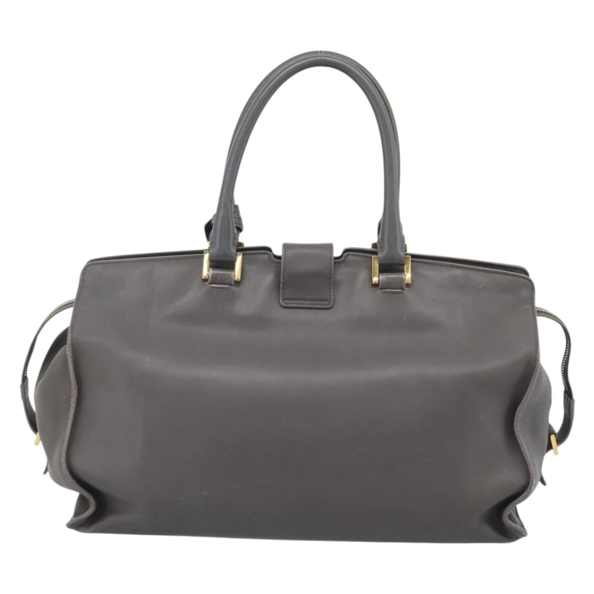 SAINT LAURENT Cabas Hand Bag Leather Gray Gold Auth mr2735A