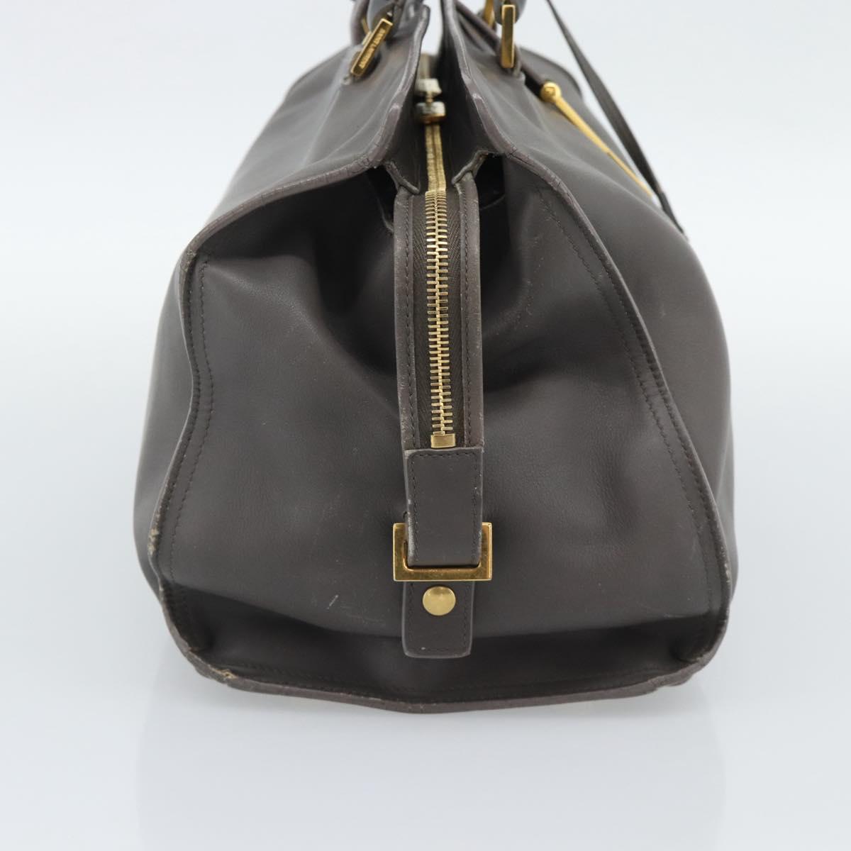 SAINT LAURENT Cabas Hand Bag Leather Gray Gold Auth mr2735A