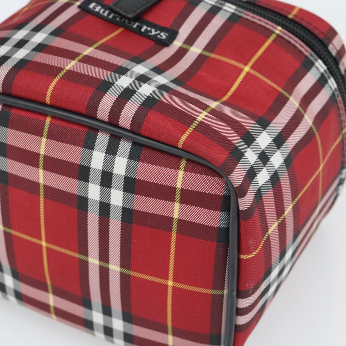 Burberrys Nova Check Vanity Hand Bag Canvas Red Silver Auth mr2736