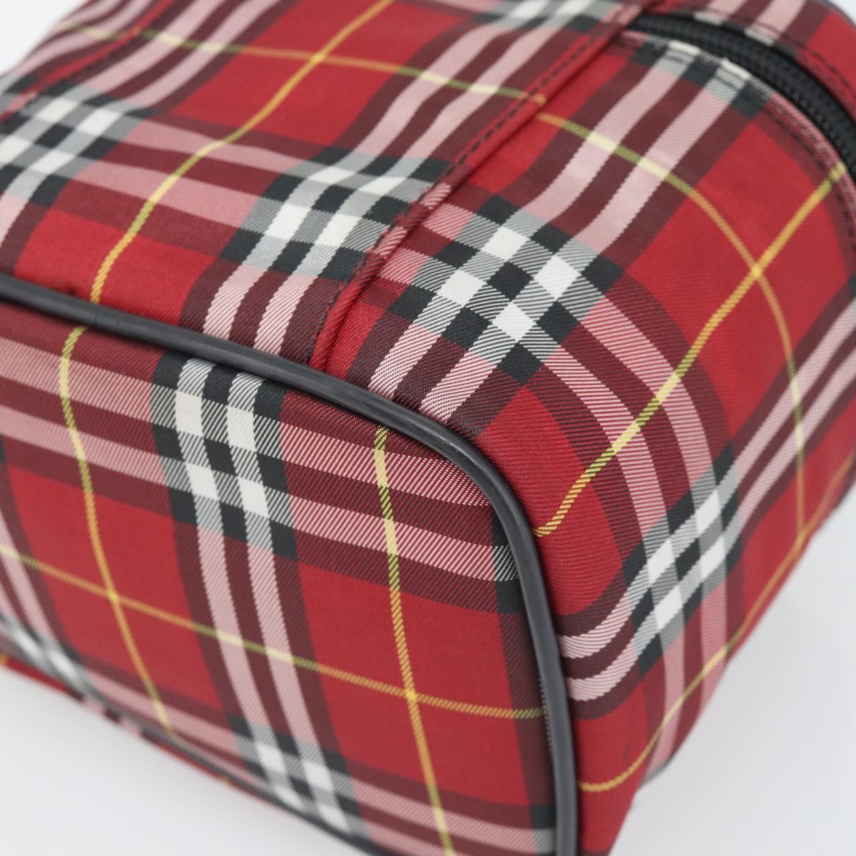 Burberrys Nova Check Vanity Hand Bag Canvas Red Silver Auth mr2736