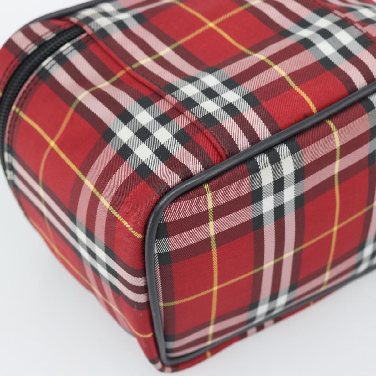 Burberrys Nova Check Vanity Hand Bag Canvas Red Silver Auth mr2736