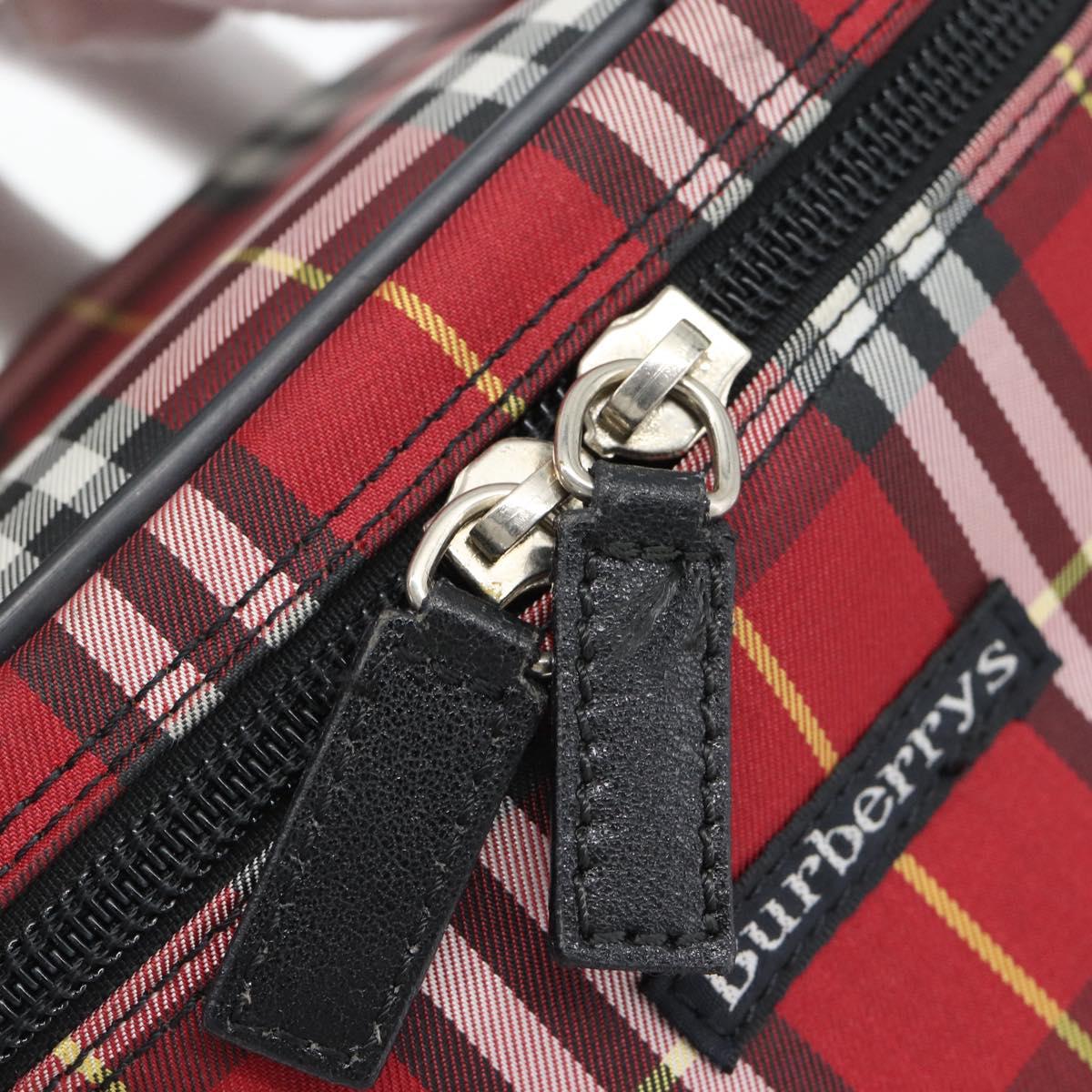 Burberrys Nova Check Vanity Hand Bag Canvas Red Silver Auth mr2736