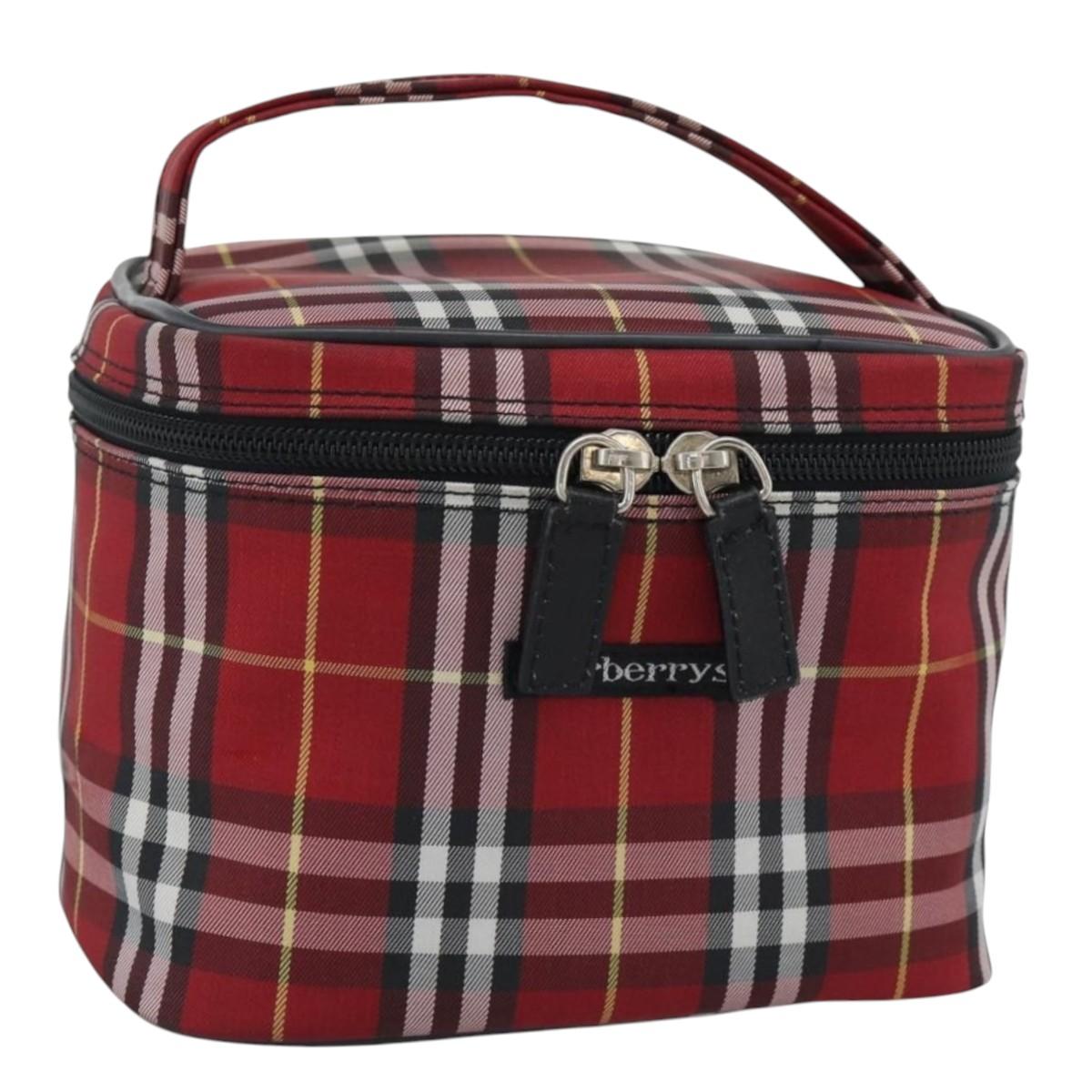Burberrys Nova Check Vanity Hand Bag Canvas Red Silver Auth mr2736