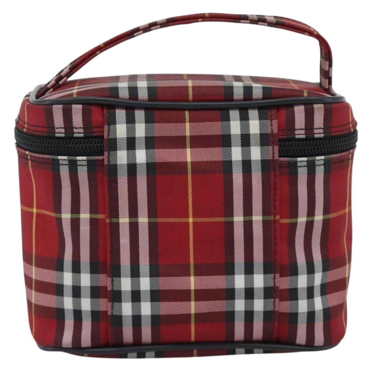Burberrys Nova Check Vanity Hand Bag Canvas Red Silver Auth mr2736