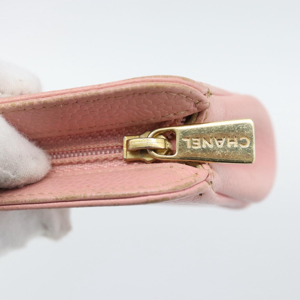 CHANEL Pouch Caviar Skin Pink Gold CC Auth mr2739