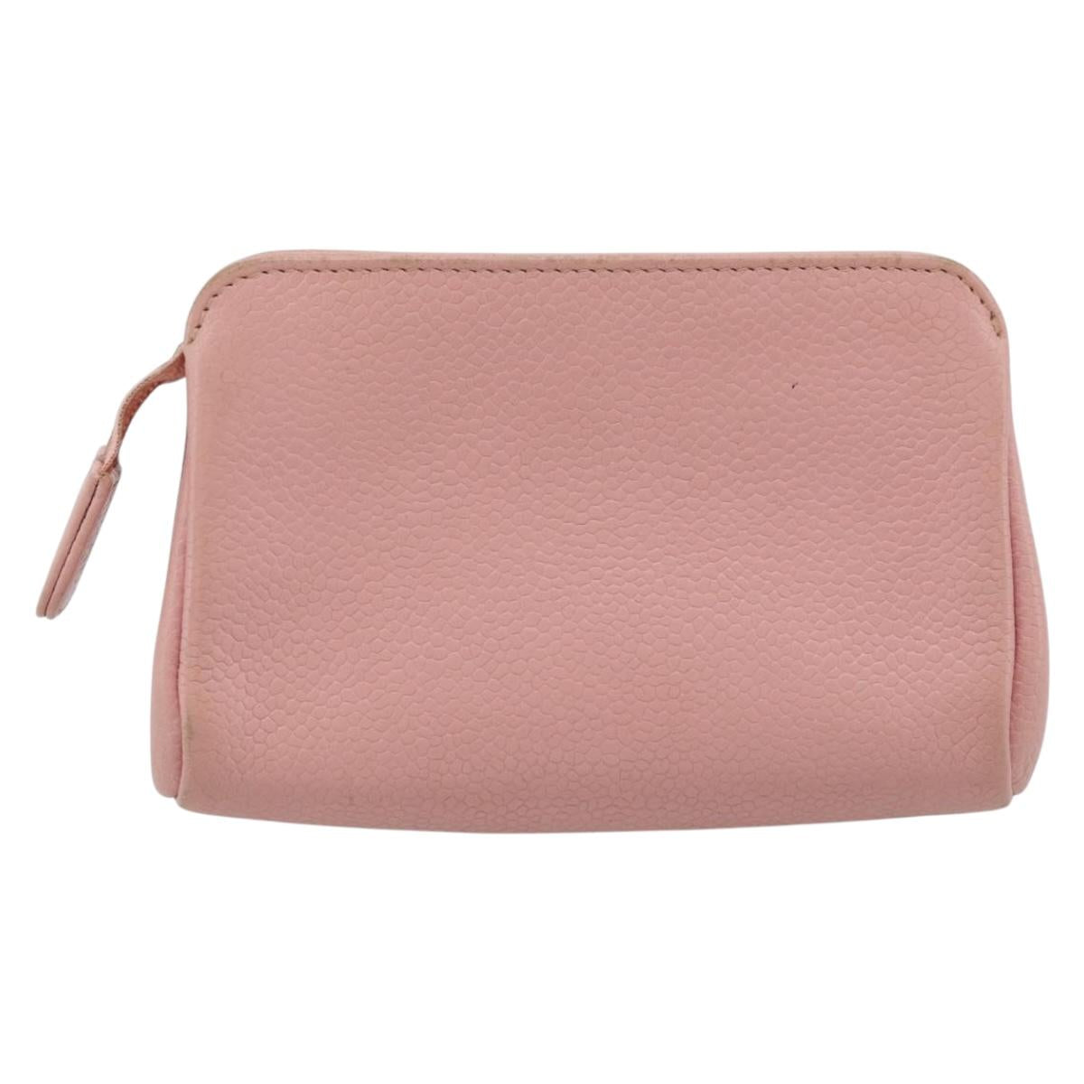 CHANEL Pouch Caviar Skin Pink Gold CC Auth mr2739
