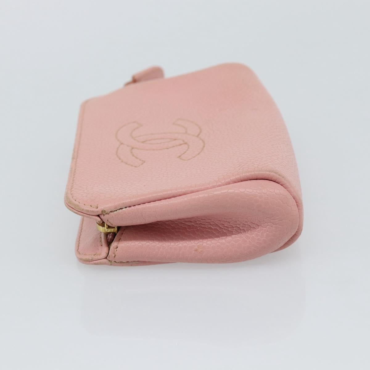 CHANEL Pouch Caviar Skin Pink Gold CC Auth mr2739