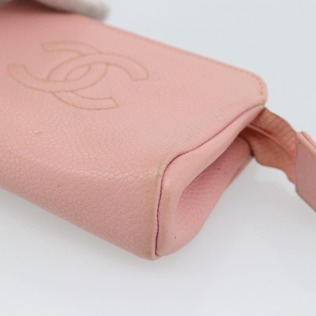 CHANEL Pouch Caviar Skin Pink Gold CC Auth mr2739