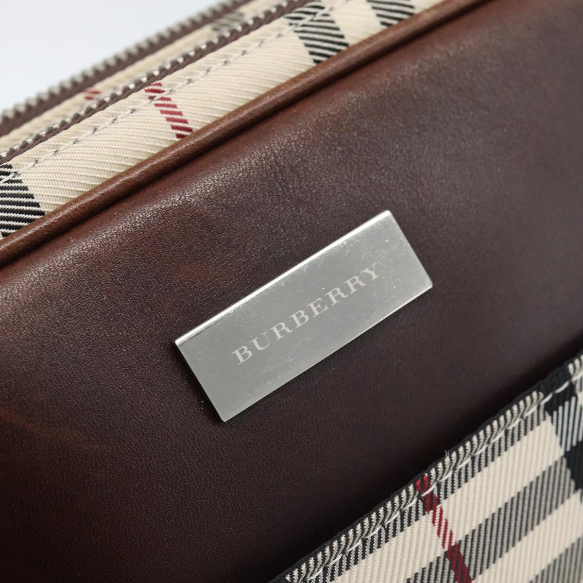BURBERRY Nova Check Clutch Bag Canvas Beige Silver Auth mr2740