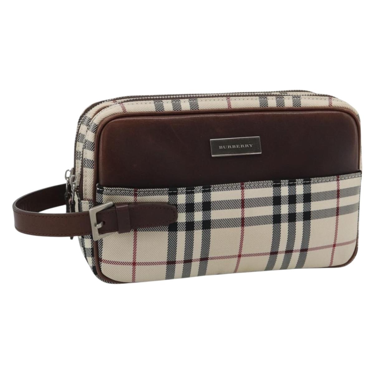 BURBERRY Nova Check Clutch Bag Canvas Beige Silver Auth mr2740