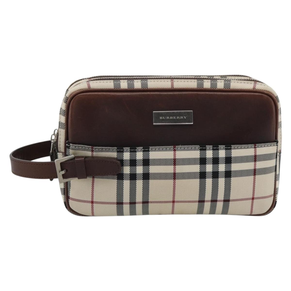 BURBERRY Nova Check Clutch Bag Canvas Beige Silver Auth mr2740