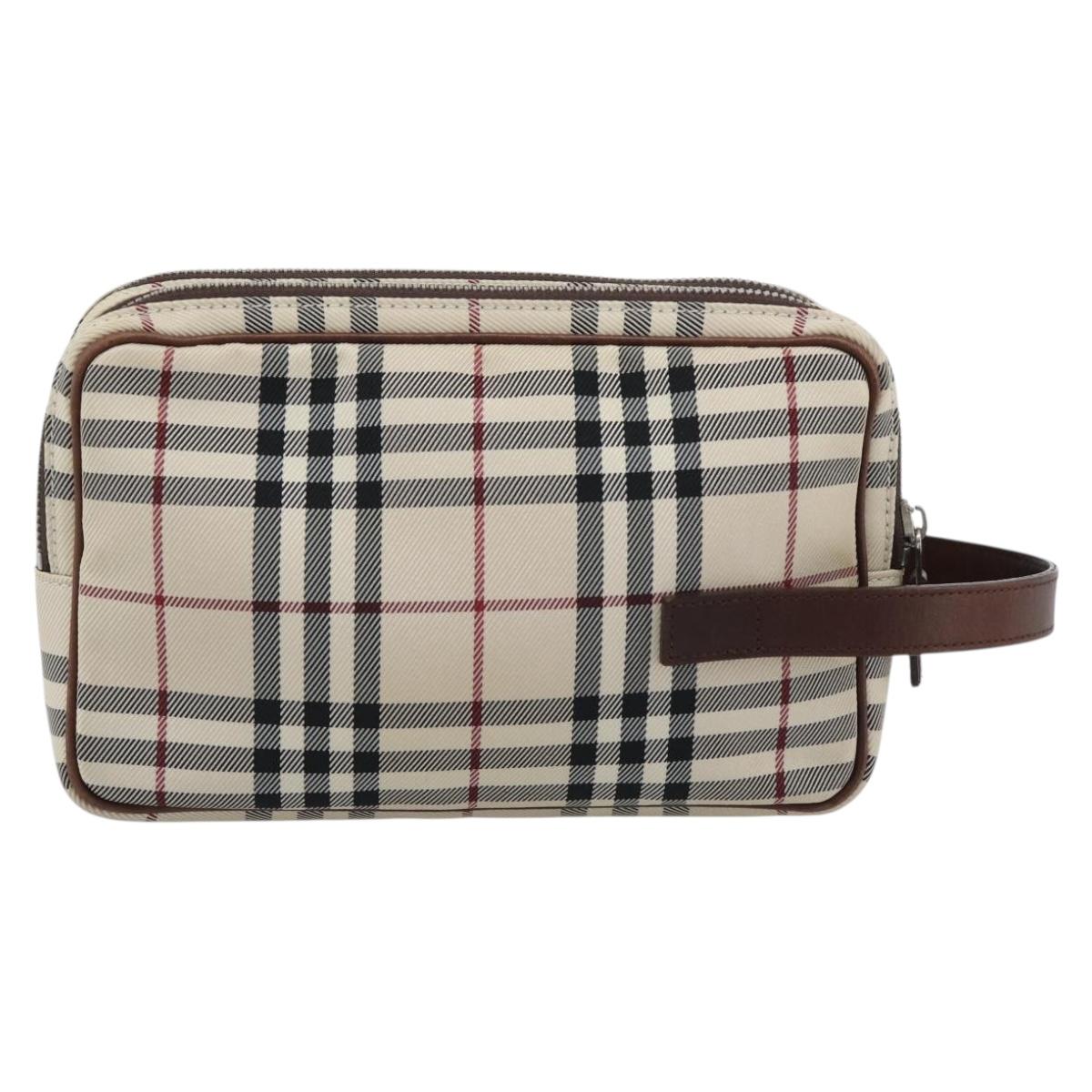 BURBERRY Nova Check Clutch Bag Canvas Beige Silver Auth mr2740