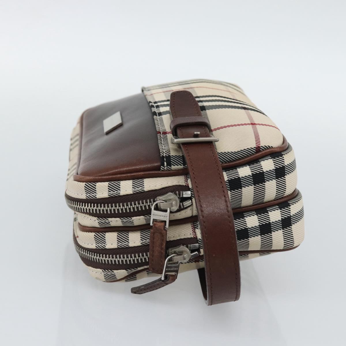 BURBERRY Nova Check Clutch Bag Canvas Beige Silver Auth mr2740