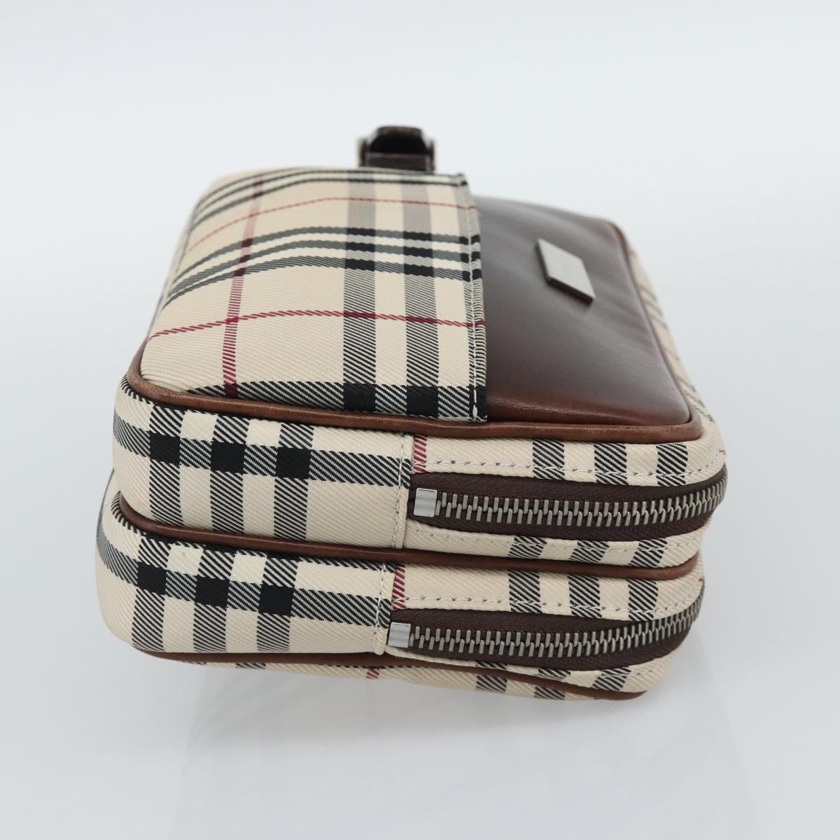 BURBERRY Nova Check Clutch Bag Canvas Beige Silver Auth mr2740