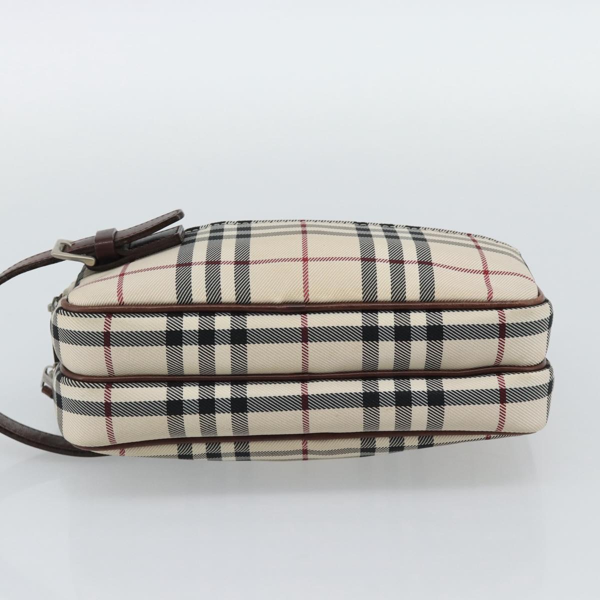 BURBERRY Nova Check Clutch Bag Canvas Beige Silver Auth mr2740