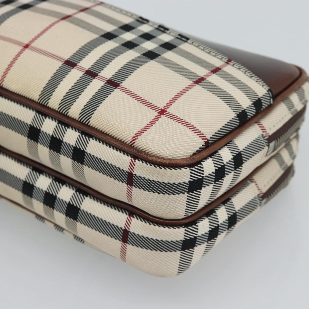 BURBERRY Nova Check Clutch Bag Canvas Beige Silver Auth mr2740