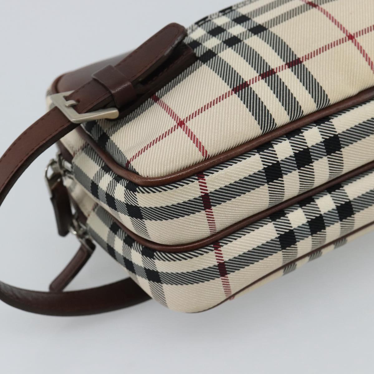 BURBERRY Nova Check Clutch Bag Canvas Beige Silver Auth mr2740