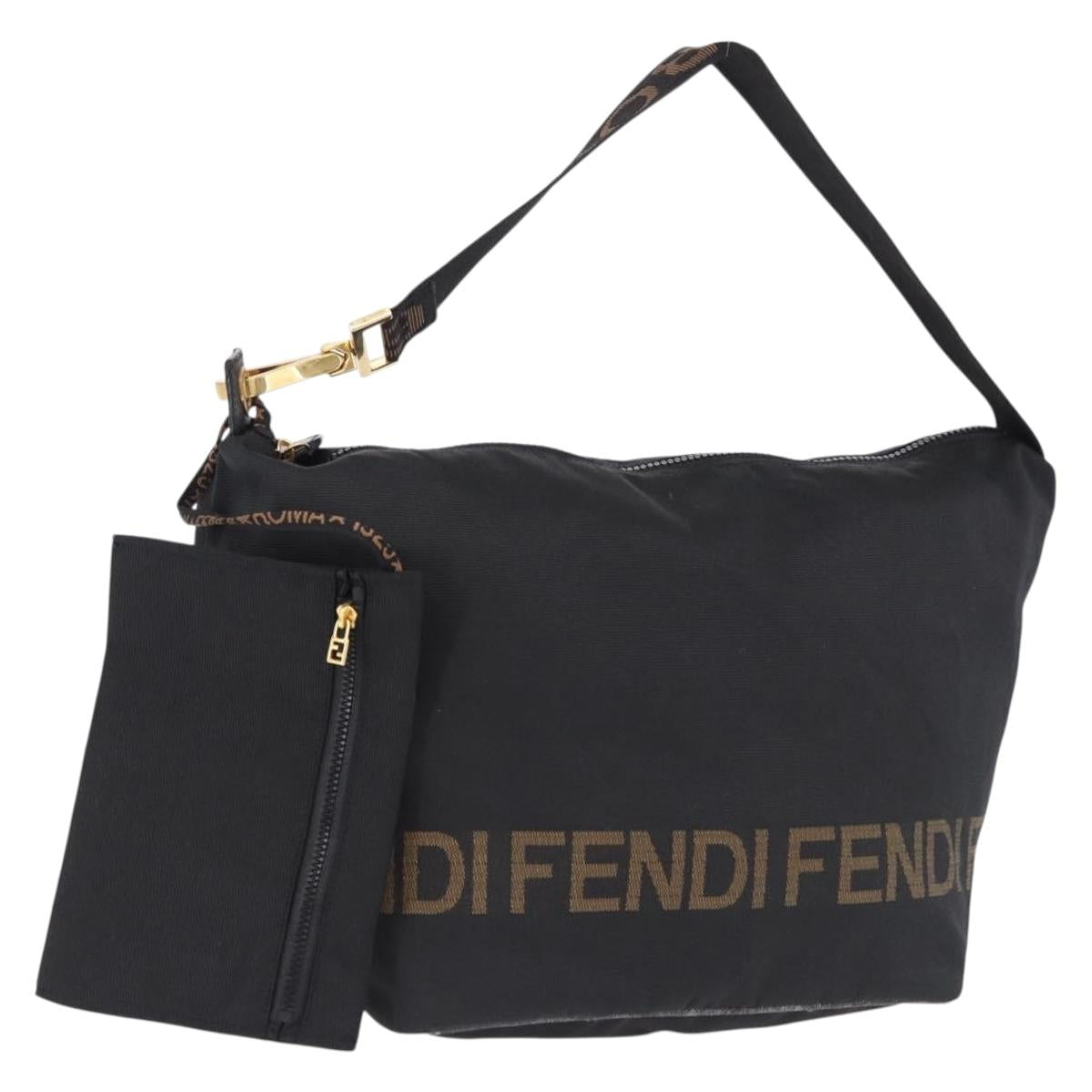 FENDI Shoulder Bag Canvas Black Gold Auth mr2741