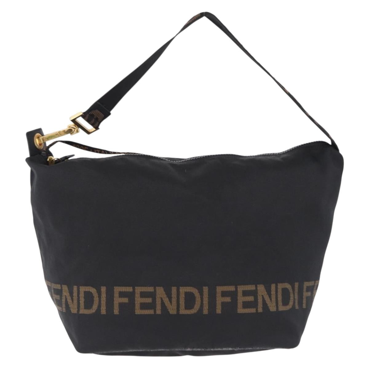 FENDI Shoulder Bag Canvas Black Gold Auth mr2741