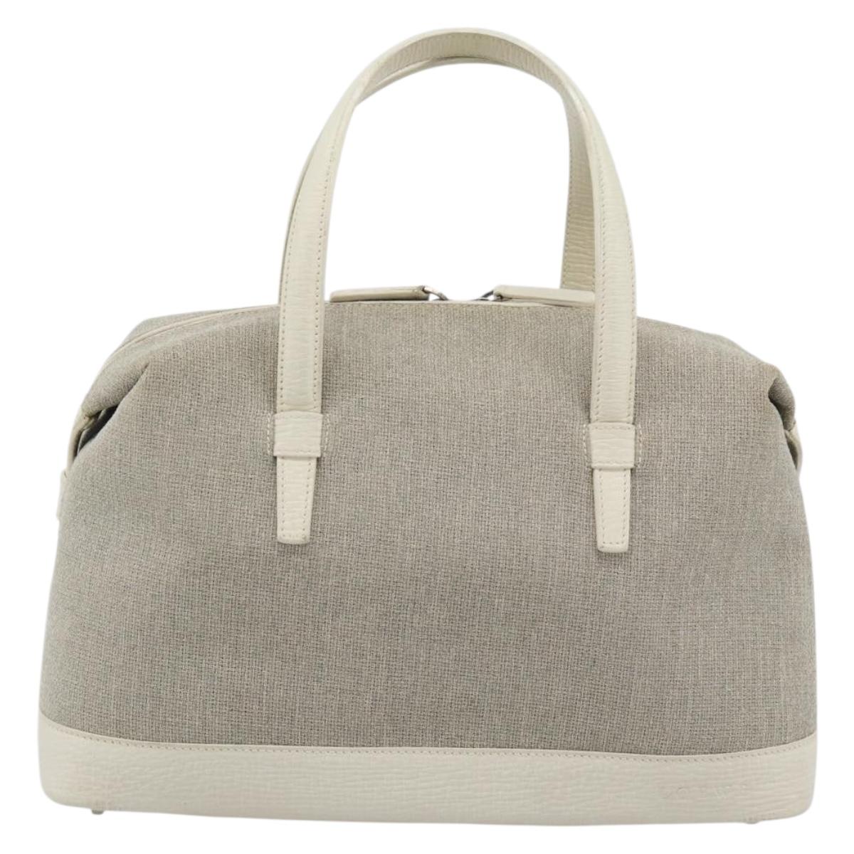 LOEWE Hand Bag Canvas Gray Silver Auth mr2742