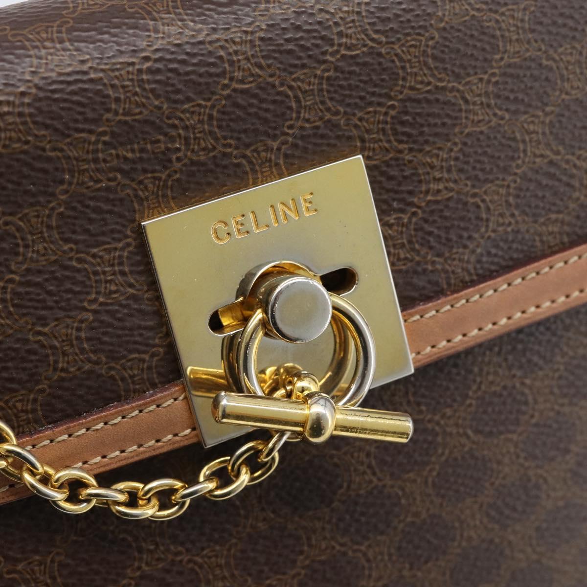 CELINE Macadam Canvas Hand Bag PVC Leather Brown Gold Auth mr2743