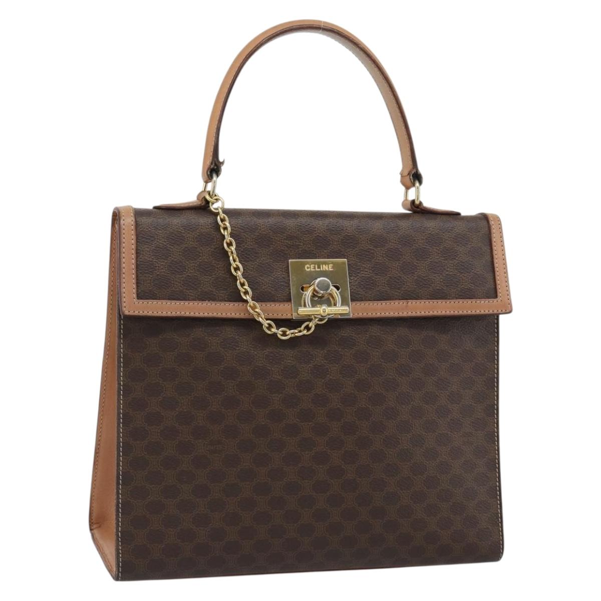 CELINE Macadam Canvas Hand Bag PVC Leather Brown Gold Auth mr2743