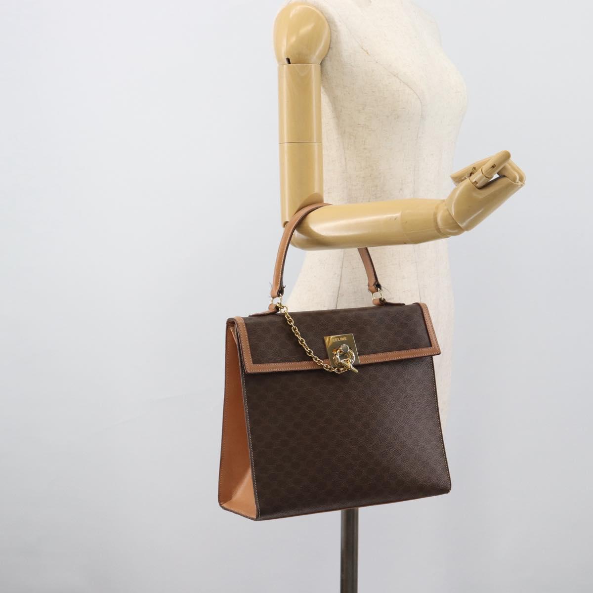CELINE Macadam Canvas Hand Bag PVC Leather Brown Gold Auth mr2743