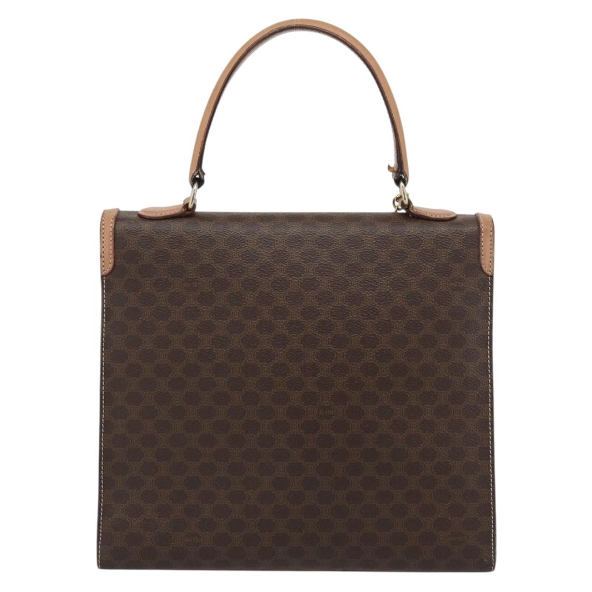 CELINE Macadam Canvas Hand Bag PVC Leather Brown Gold Auth mr2743