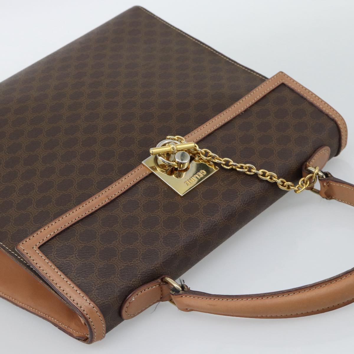 CELINE Macadam Canvas Hand Bag PVC Leather Brown Gold Auth mr2743