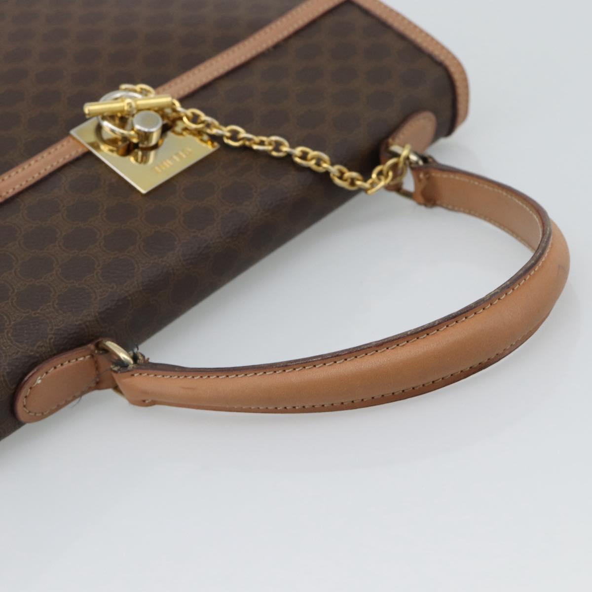 CELINE Macadam Canvas Hand Bag PVC Leather Brown Gold Auth mr2743