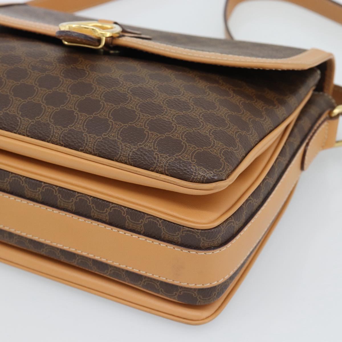 CELINE Macadam Canvas Shoulder Bag PVC Leather Brown Gold Auth mr2744A