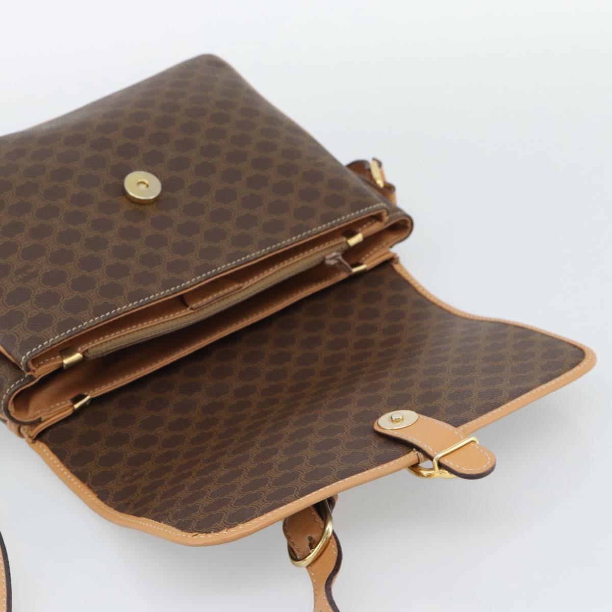 CELINE Macadam Canvas Shoulder Bag PVC Leather Brown Gold Auth mr2744A