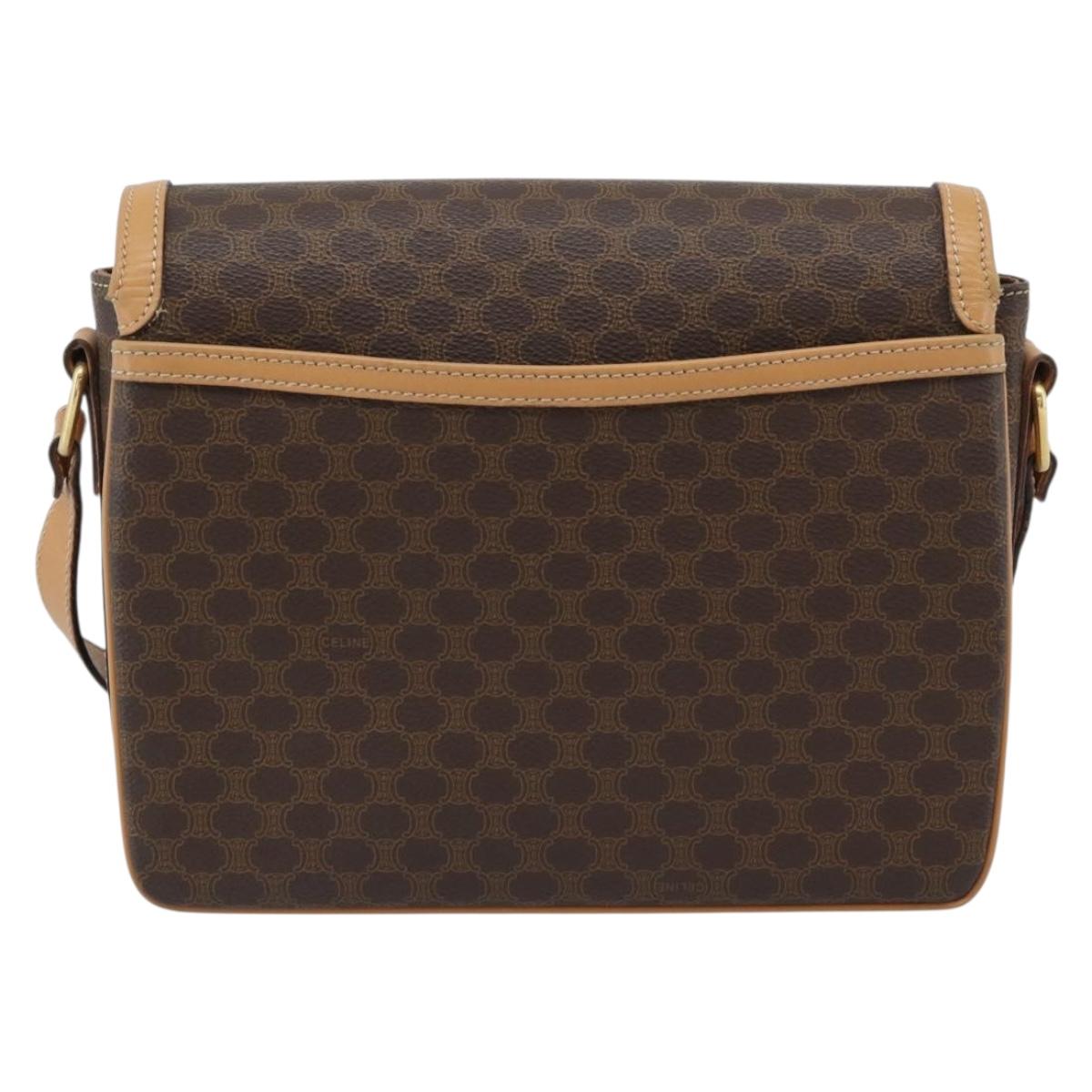 CELINE Macadam Canvas Shoulder Bag PVC Leather Brown Gold Auth mr2744A