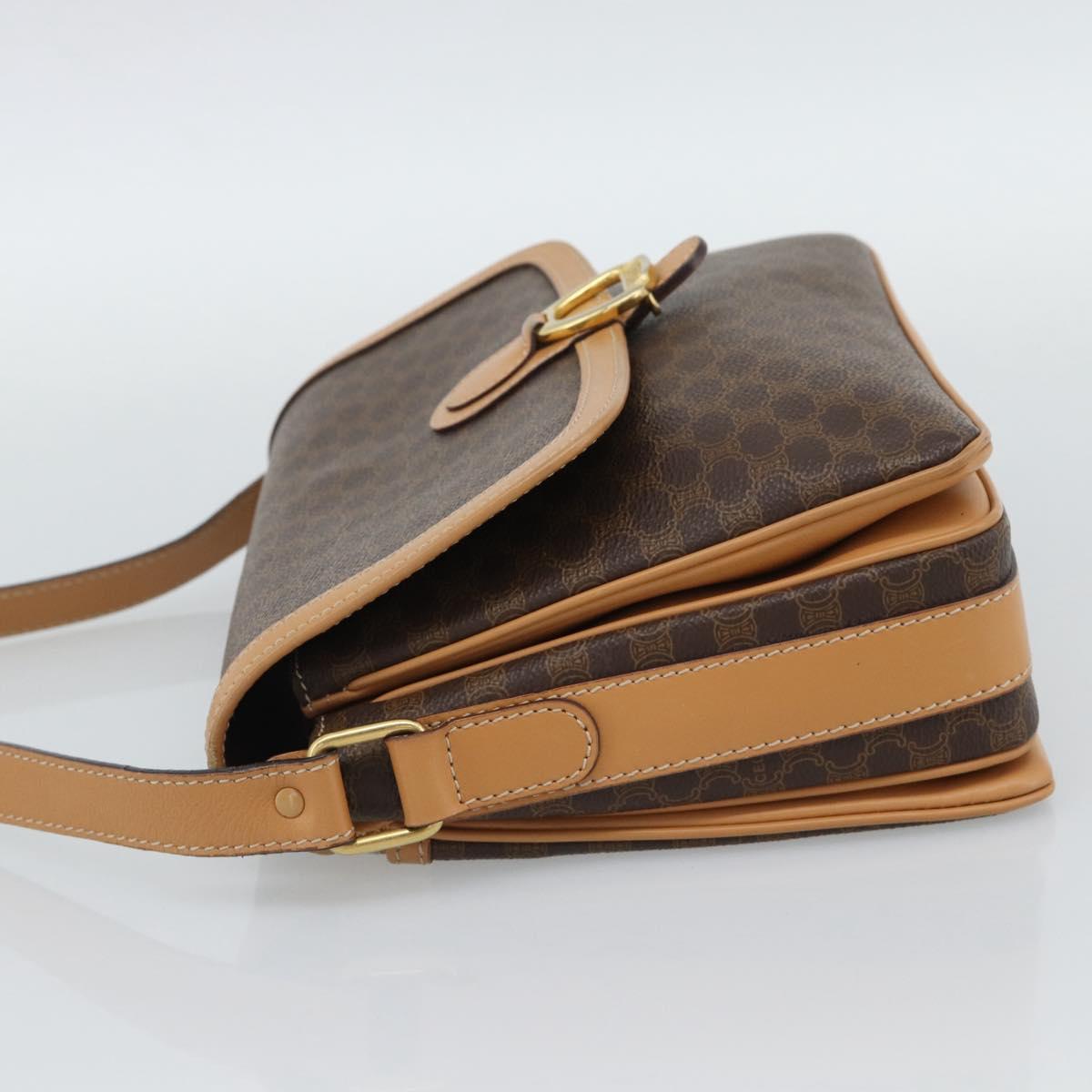 CELINE Macadam Canvas Shoulder Bag PVC Leather Brown Gold Auth mr2744A