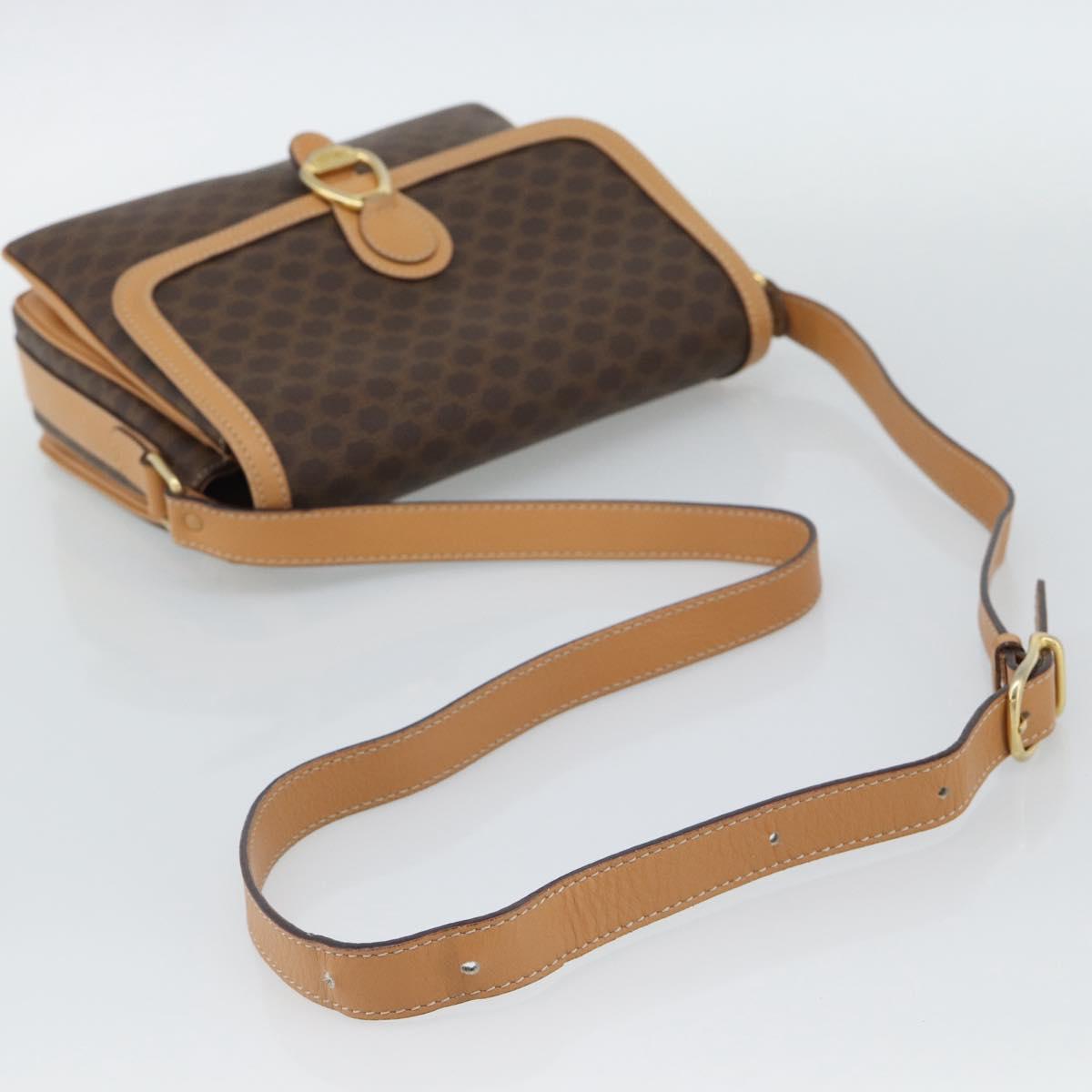 CELINE Macadam Canvas Shoulder Bag PVC Leather Brown Gold Auth mr2744A
