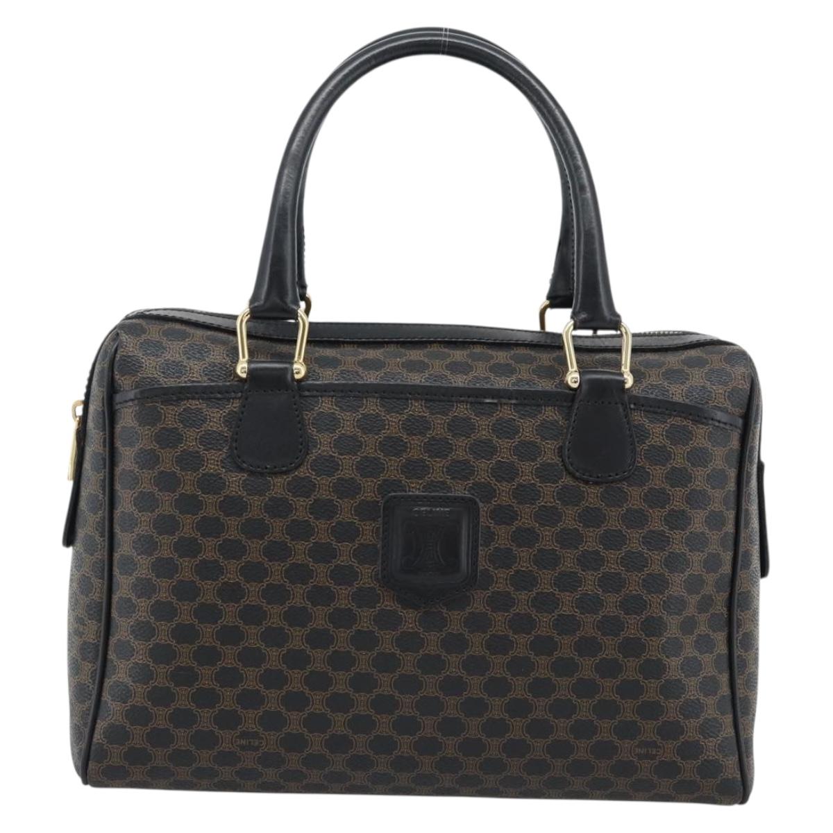 CELINE Macadam Canvas Hand Bag PVC Leather Black Gold Auth mr2745A